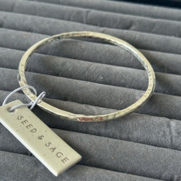 Seed & Sage ATI 925 Sterling Silver Bangle Hammered Bracelet Mexico D-2 3/4\